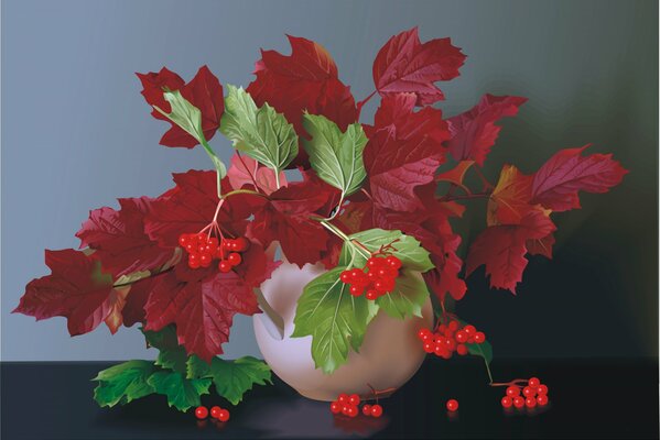 Stillleben aus Blättern und Beeren von Viburnum. Herbst-Stimmung