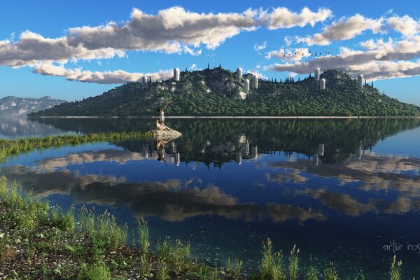 Cumulus-Wolken über der grünen Insel