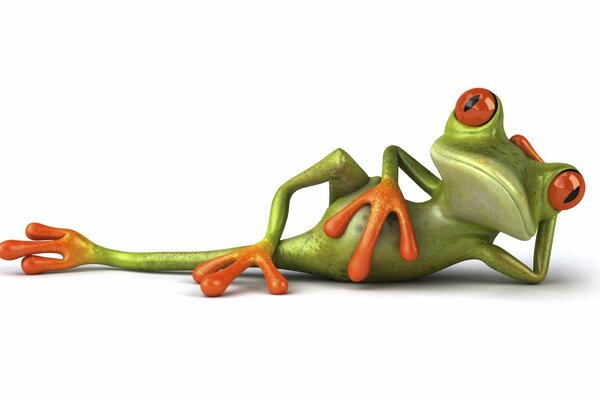 La grenouille à l orange avec les pattes et les yeux лежиь