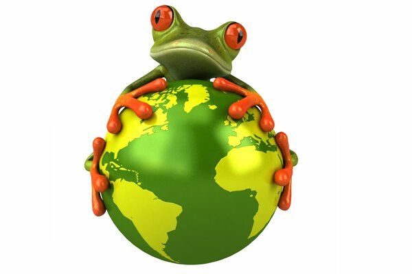 Пучеглазая la grenouille a embrassé le globe terrestre