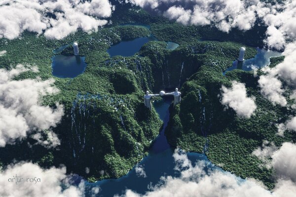 Bird s-eye view of the waterfalls