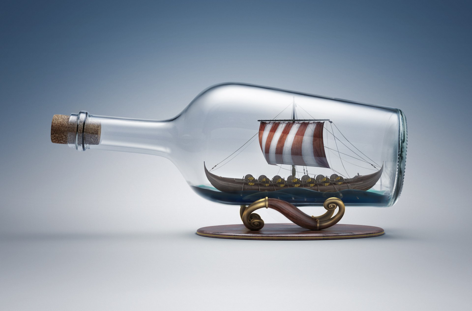 a bottle glass ship sailboats viking plug stand