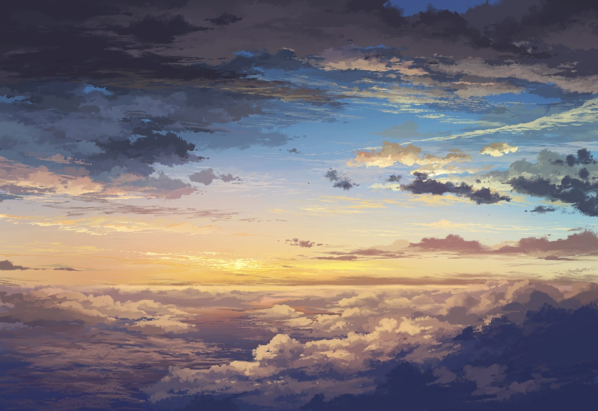 arte juuyonkou paisaje nubes cielo nubes altura puesta del sol amanecer