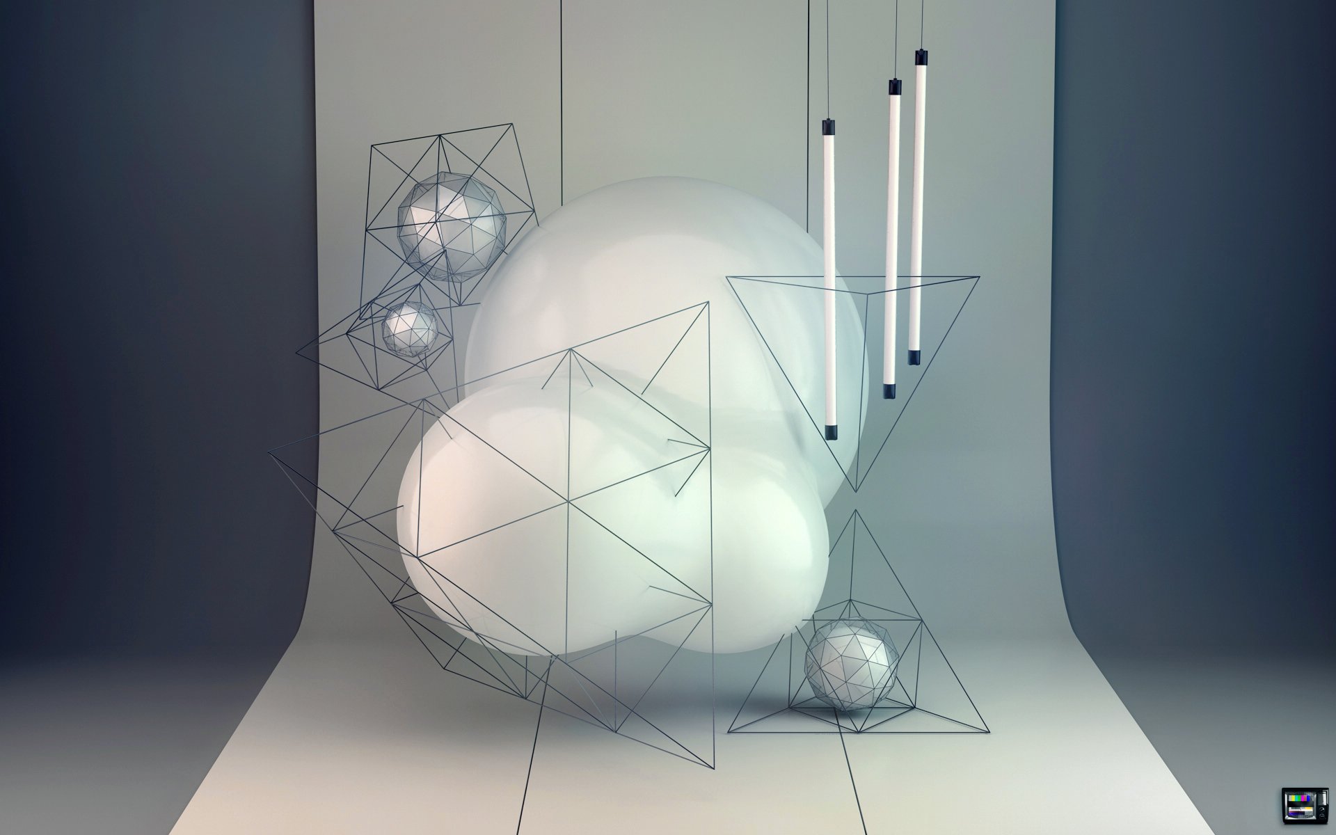 abstracción renderizado bolas pirámide lámparas condezine