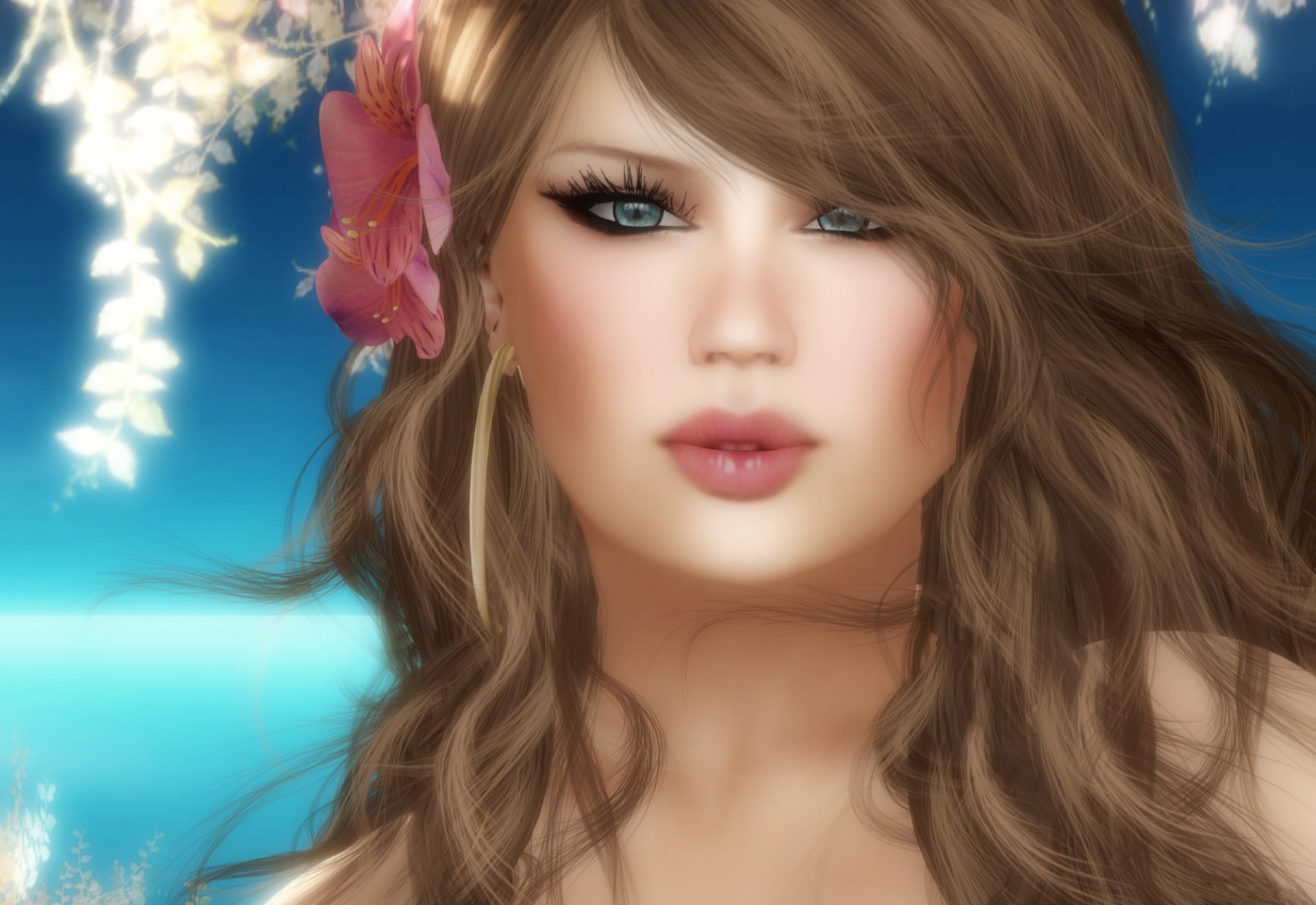 arte ragazza fiore in capelli ritratti ritratto rendering rendering 3d