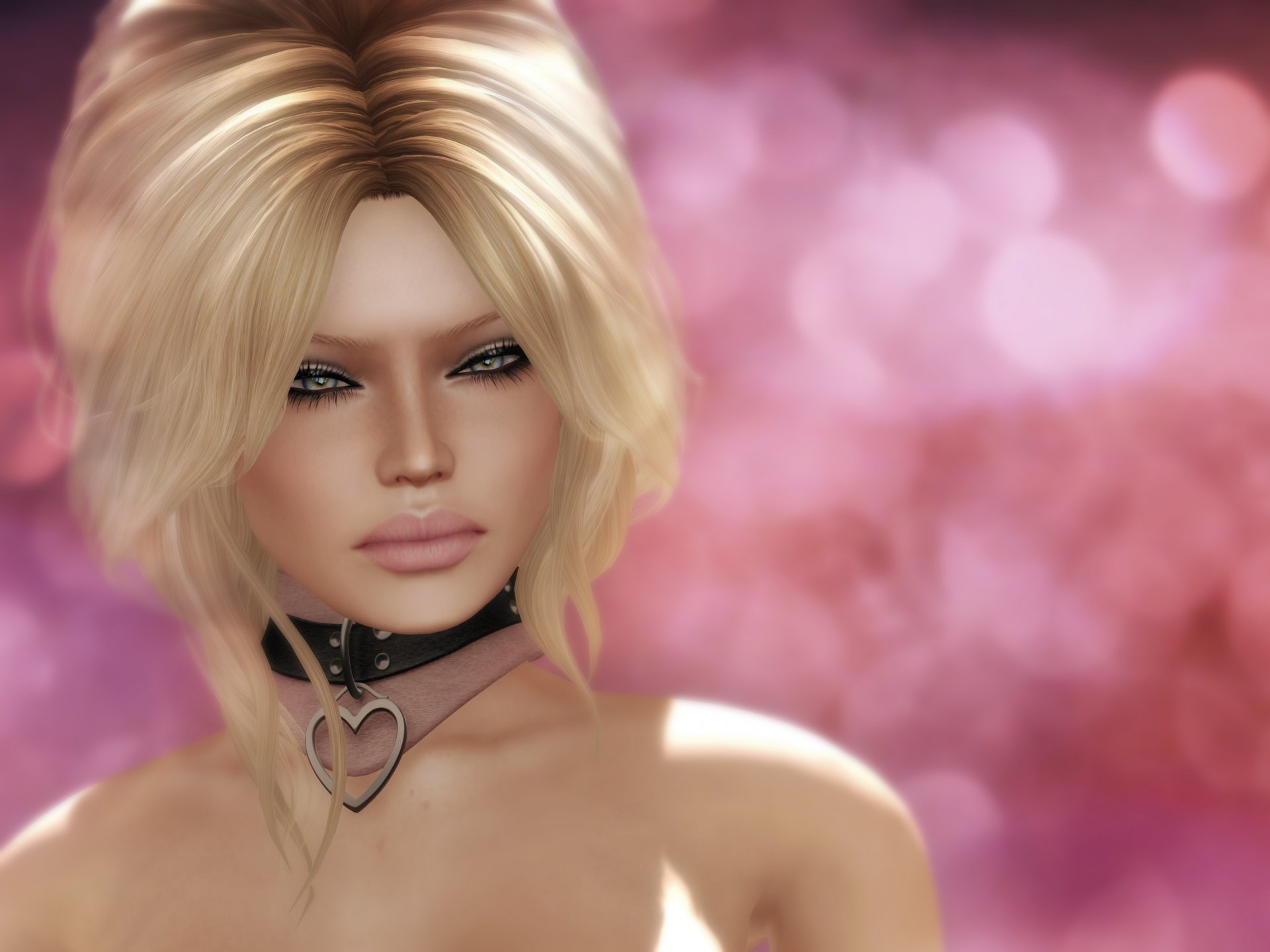 rendering mädchen 3d blond aussehen wimpern make-up rosa hintergrund