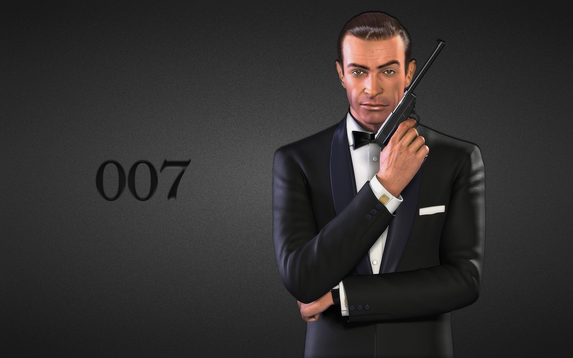 sean connery james bond pistolet czarne tło garnitur czarny napis agent 007