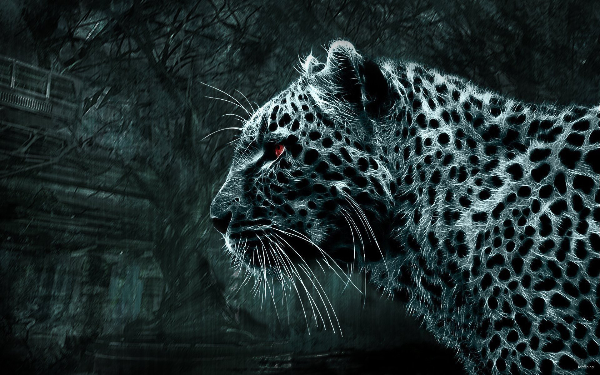 imagen 3d gato salvaje leopardo mirando ojos rojos imagen en blanco y negro