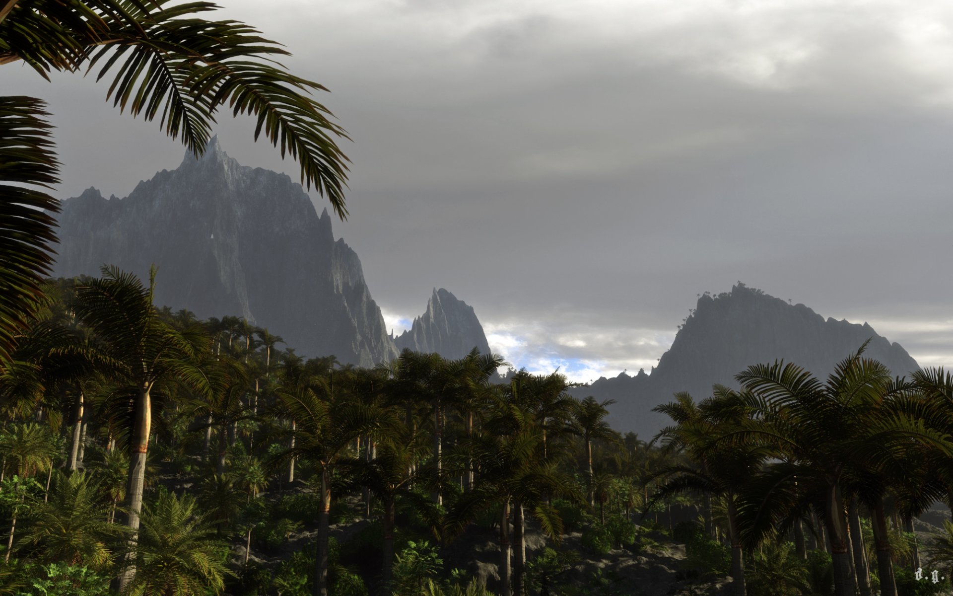 arte naturaleza palmeras montañas nubes nubes