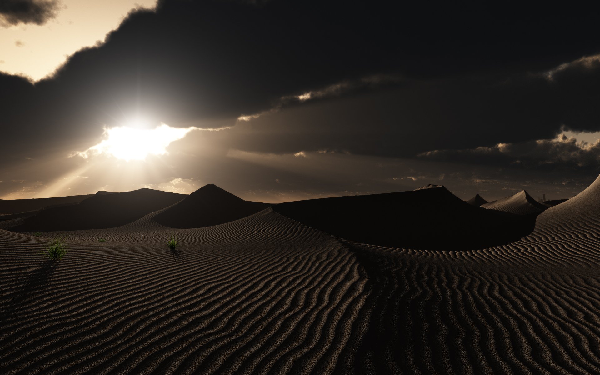 art désert nature dunes traces herbe nuages coucher de soleil