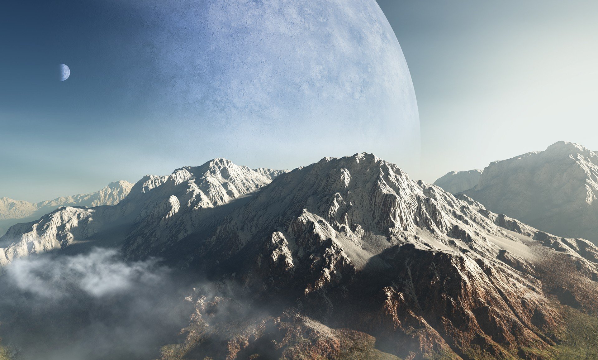 art mountain planet peak ridge clouds height