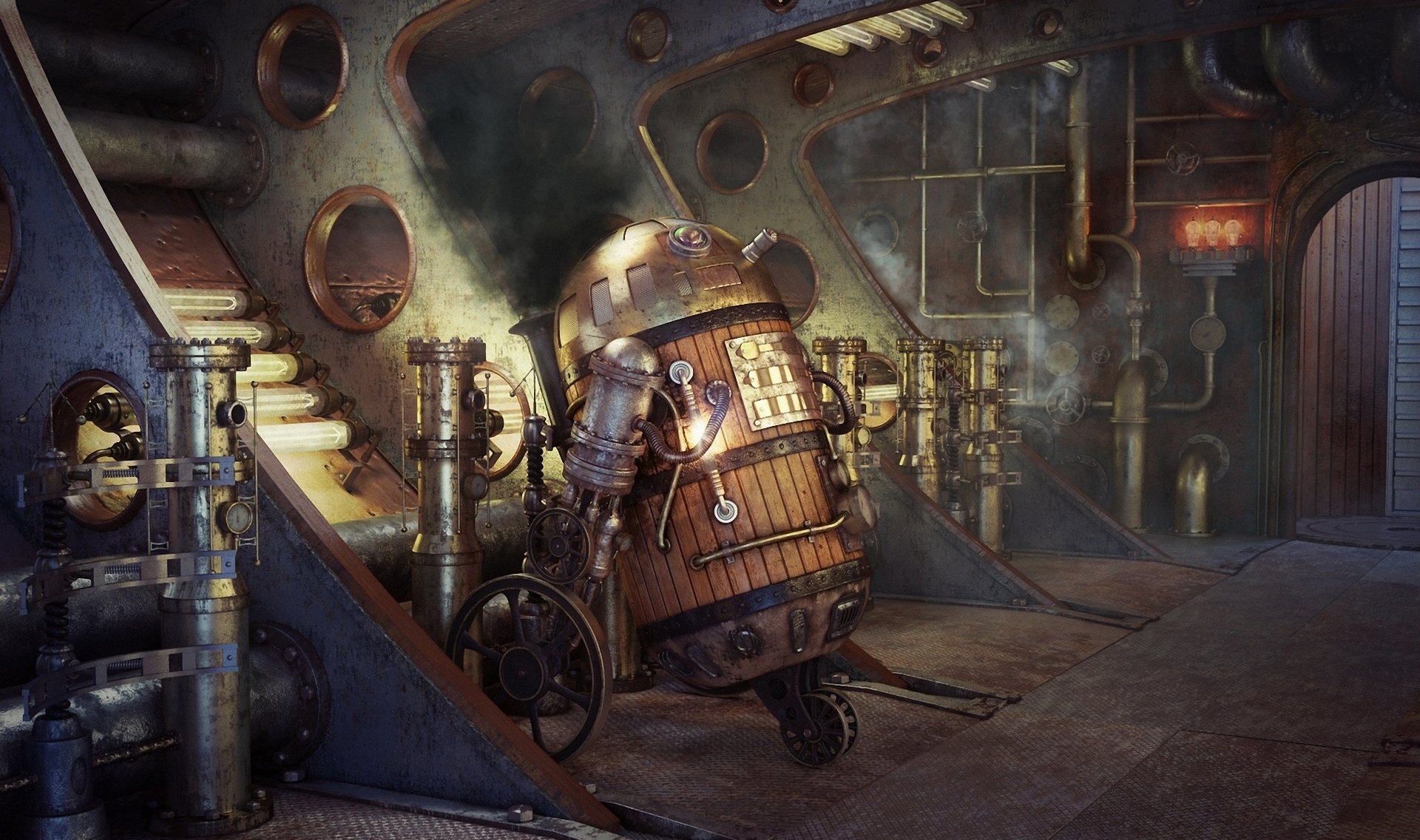 arte star wars steampunk robot r2d2 humo tuberías