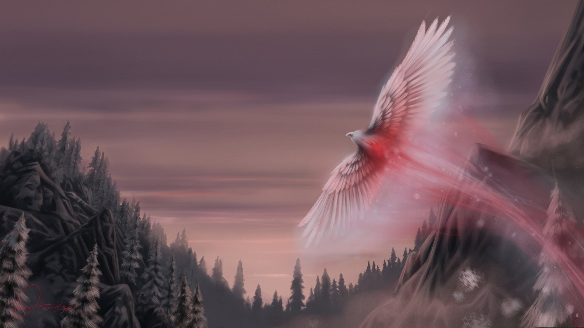 la neige phoenix oliverford art fantastique dans la neige le phénix l oiseau les ailes la forêt l art