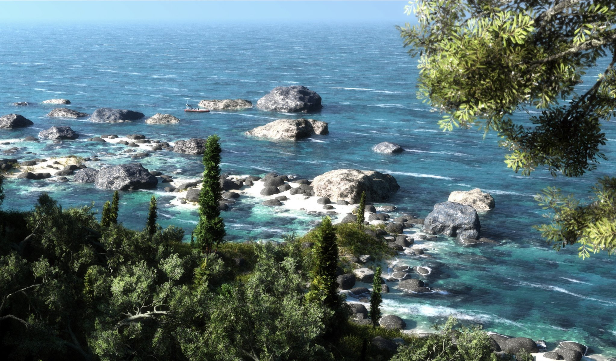 art klontak le paysage la mer les pierres les arbres la verdure ensoleillé