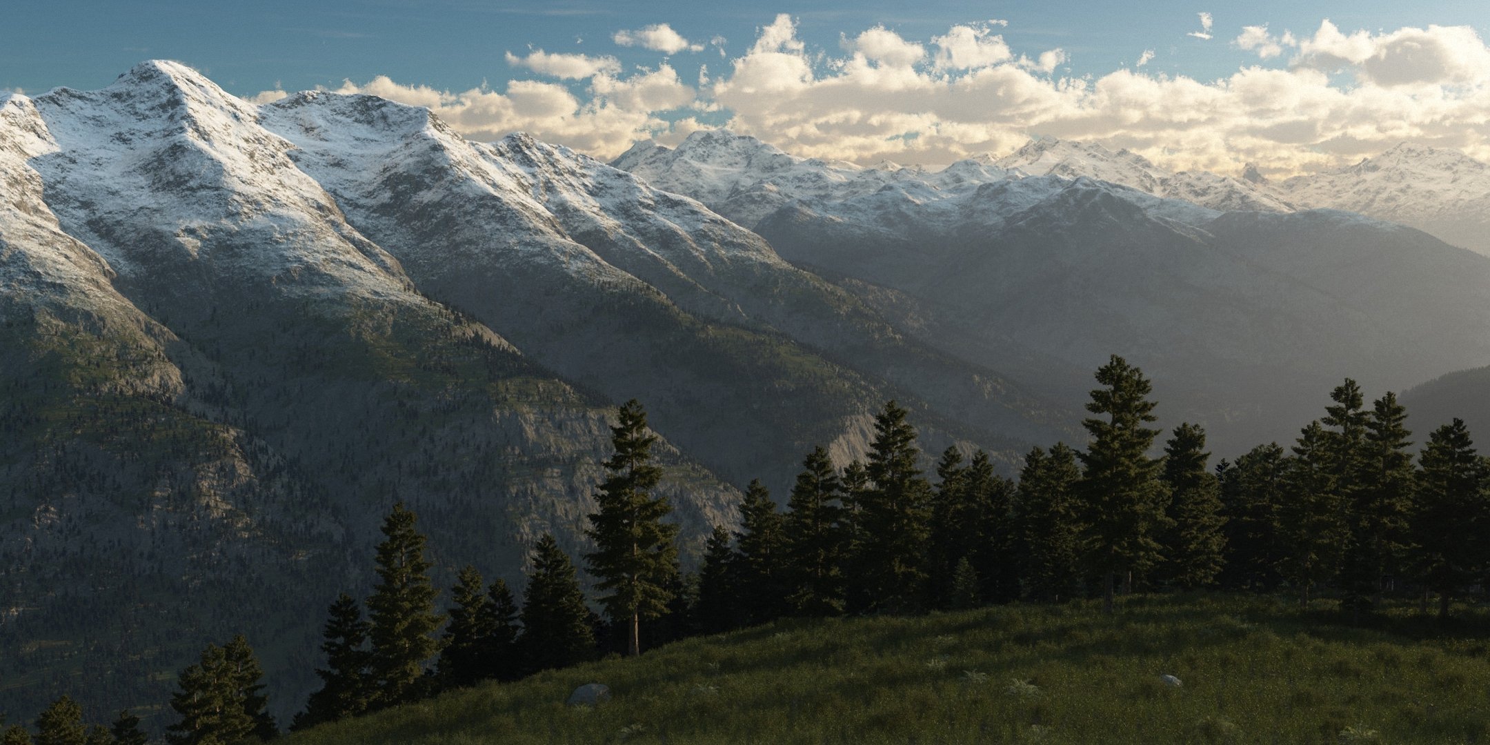 kunst landschaft berge schnee grat gipfel hügel bäume wald fichte