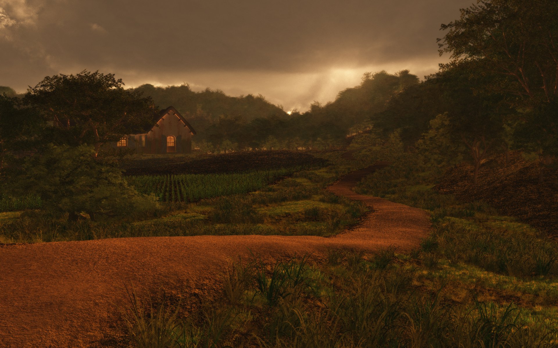 art house construction road track of the field rain cloud