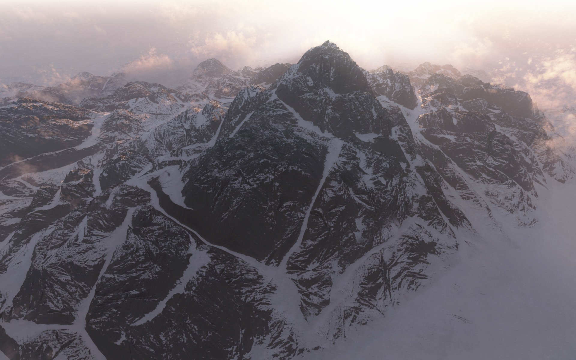 kunst berge gipfel schnee grat wolken dunst