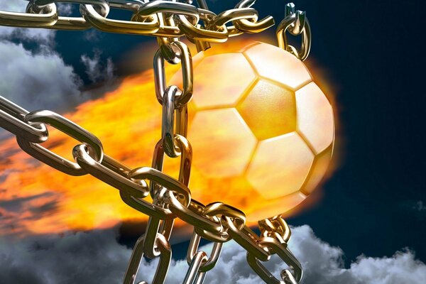 Un pallone da calcio in fiamme rompe le catene