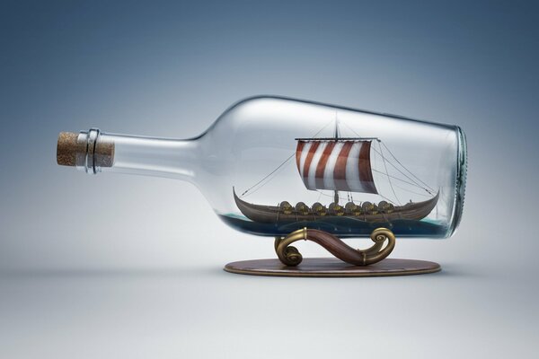 Drawing of a ship in a bottle