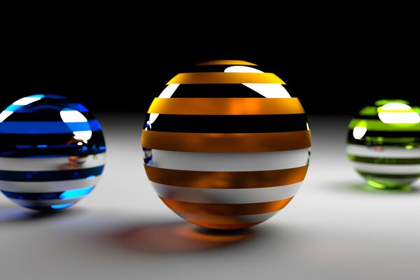 Rendering of three-dimensional multicolored balls