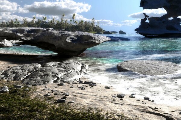 Paesaggio di mare, sabbia e rocce