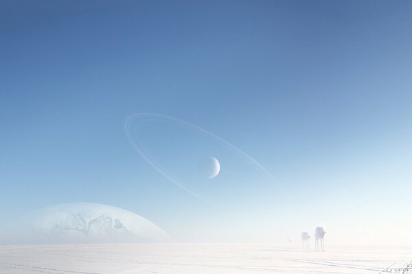 Robots on a white planet. Art