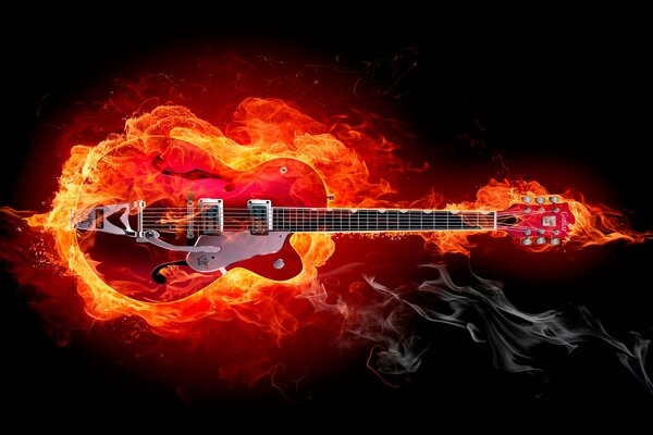 Rote Gitarre in Flammen