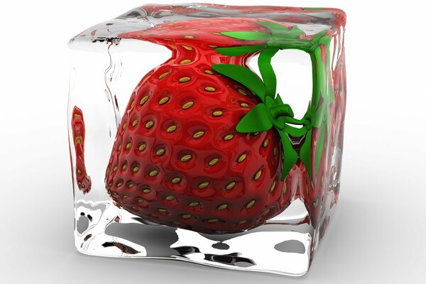 Fresas en un cubo de hielo