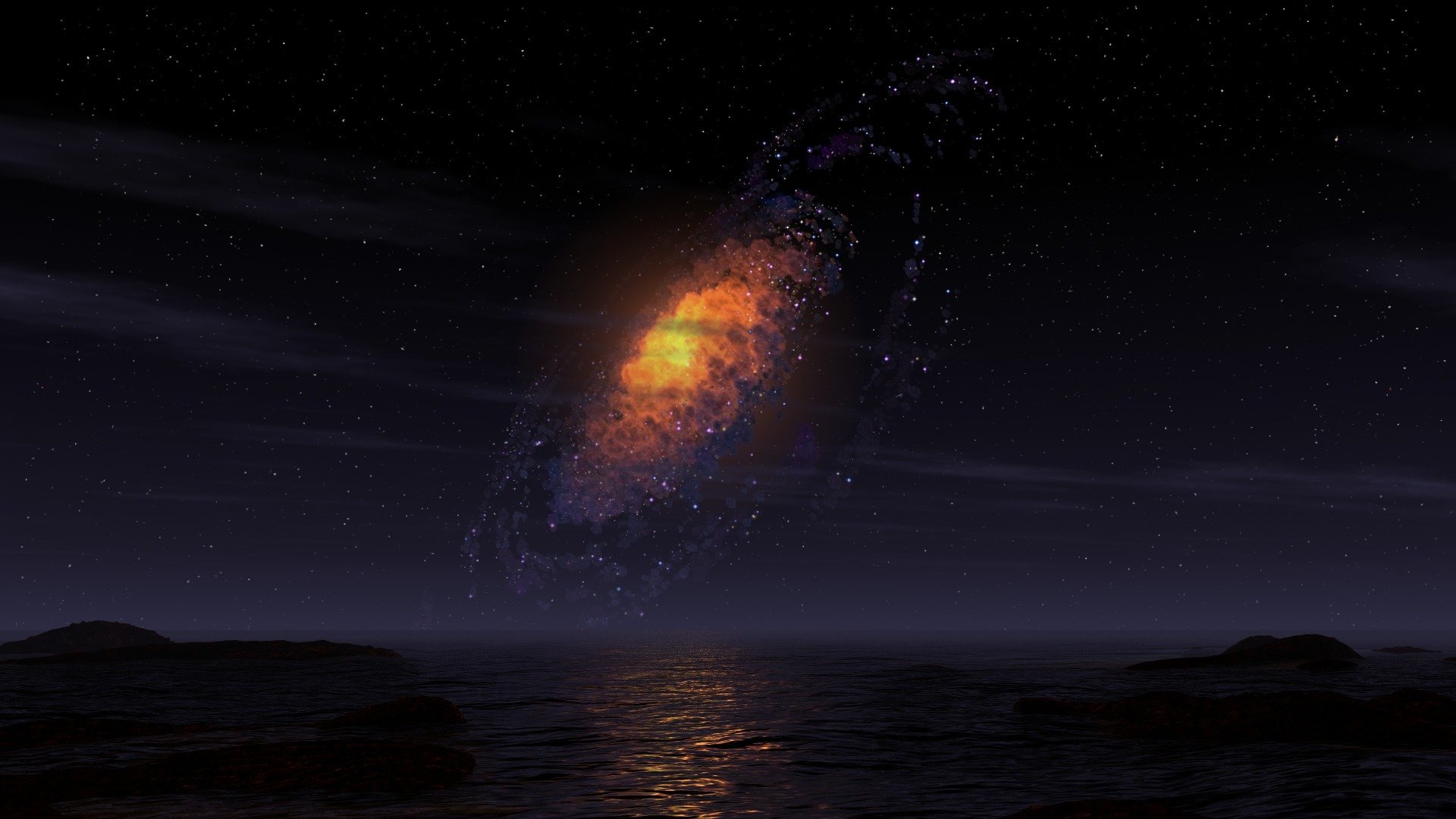 night sky sea galaxy