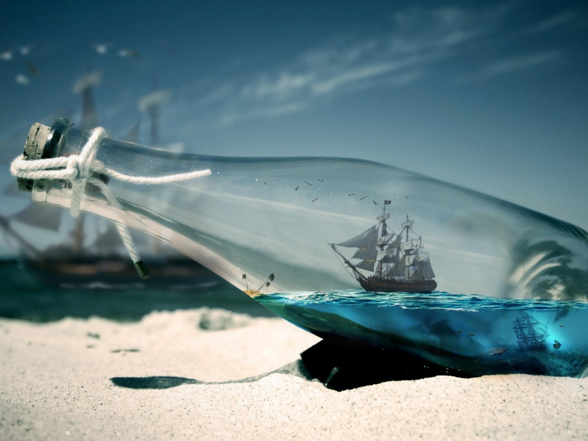 le vaisseau dans la bouteille la mer le sable