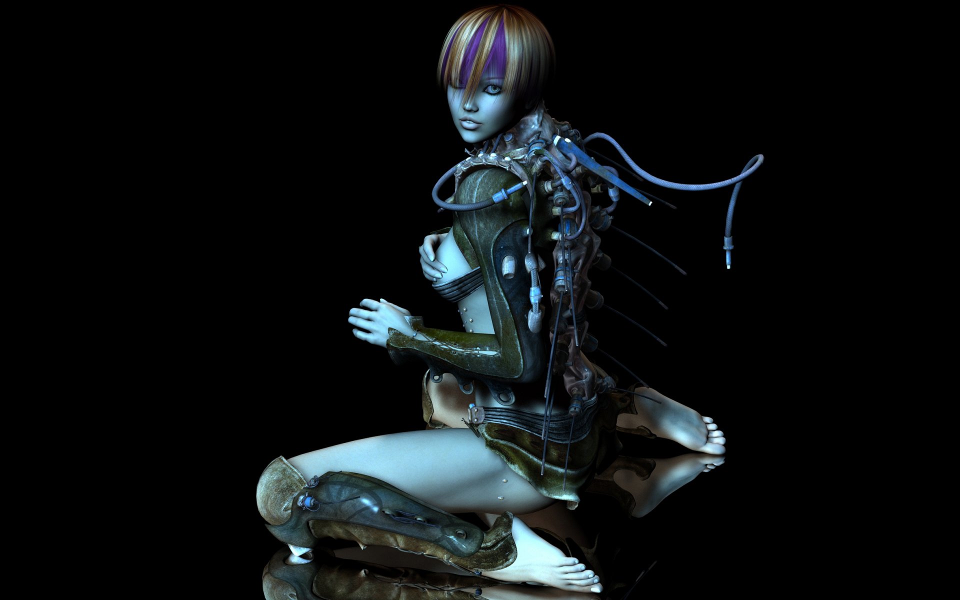 arte 3d ragazza cyborg tubo