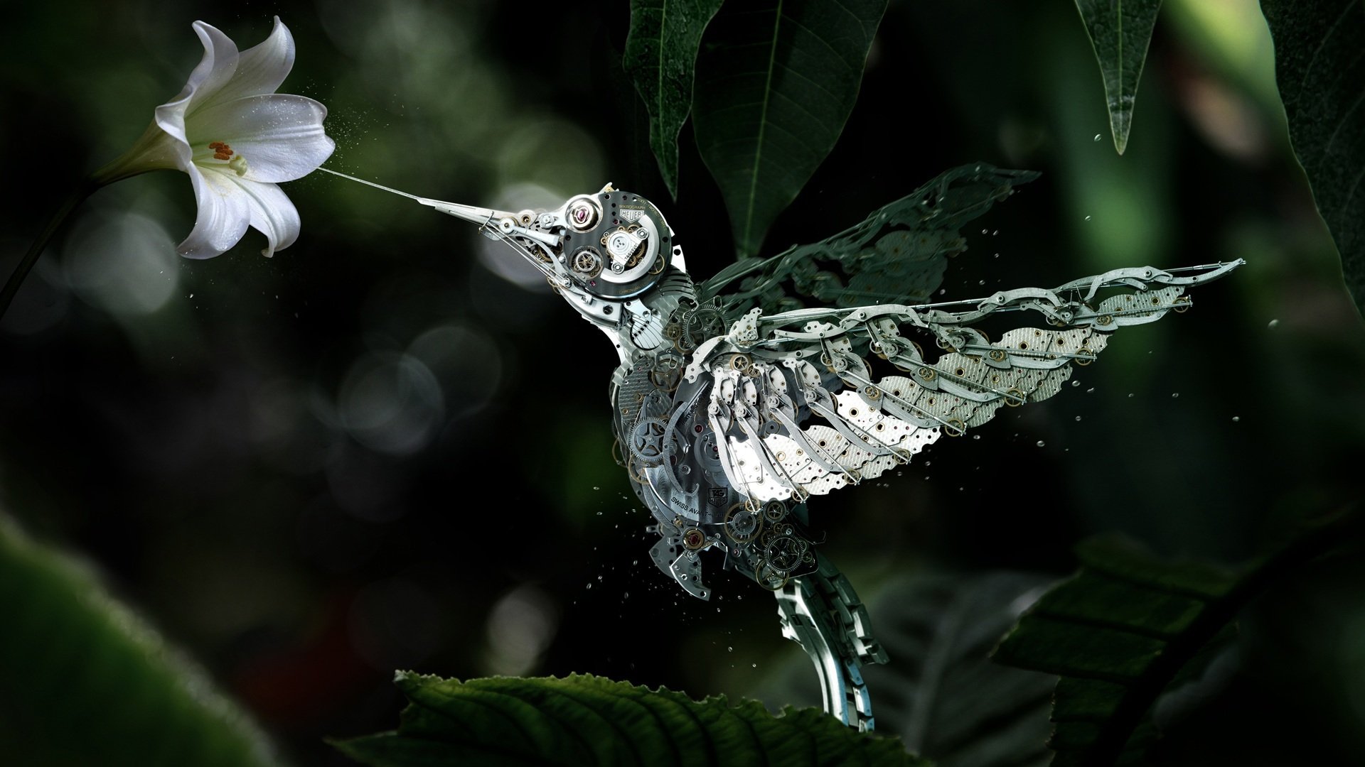 colibrí robot mecanismo flor