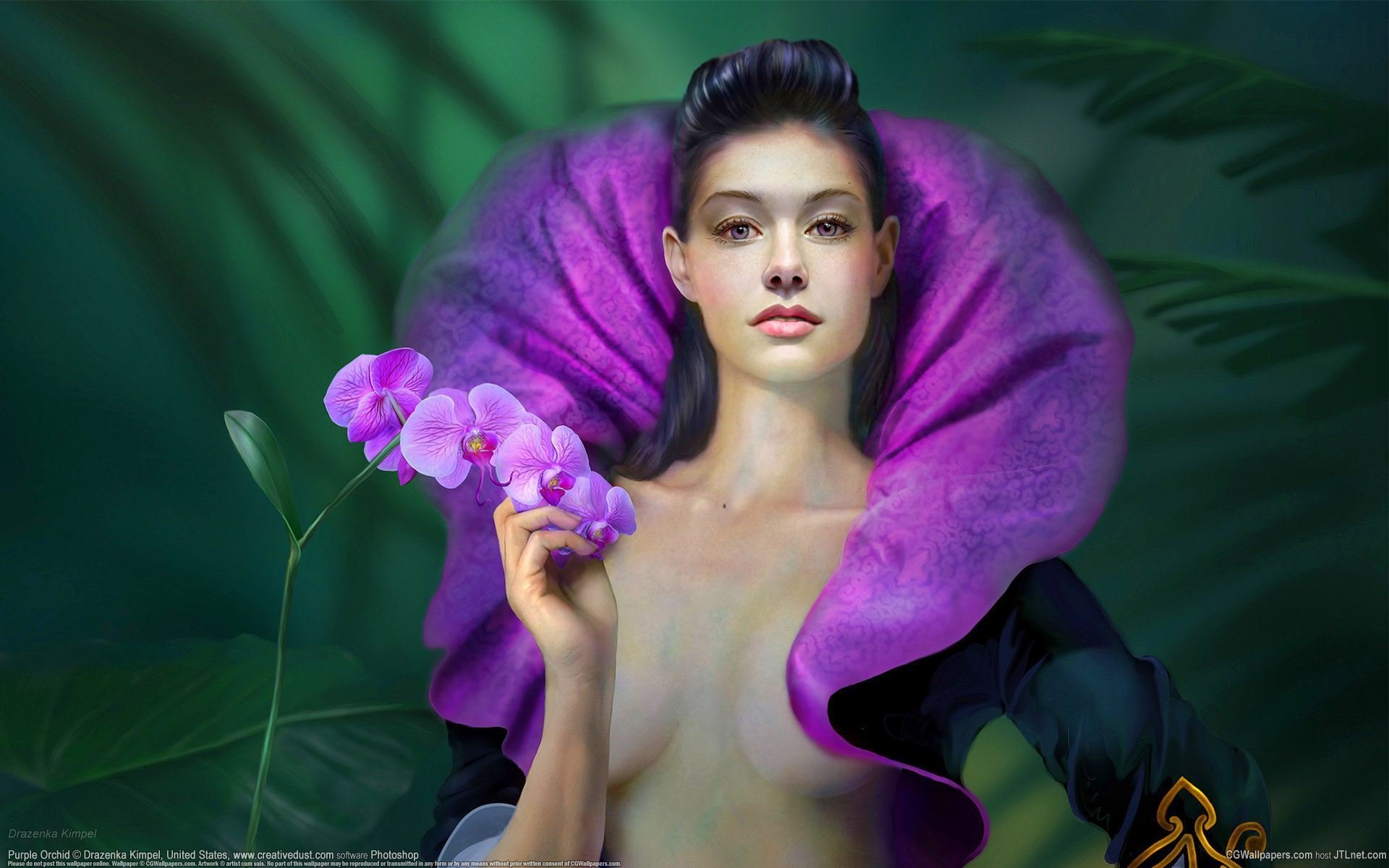 arte drazenka kimpel ragazza fiore orchidea falinopsis collare verde