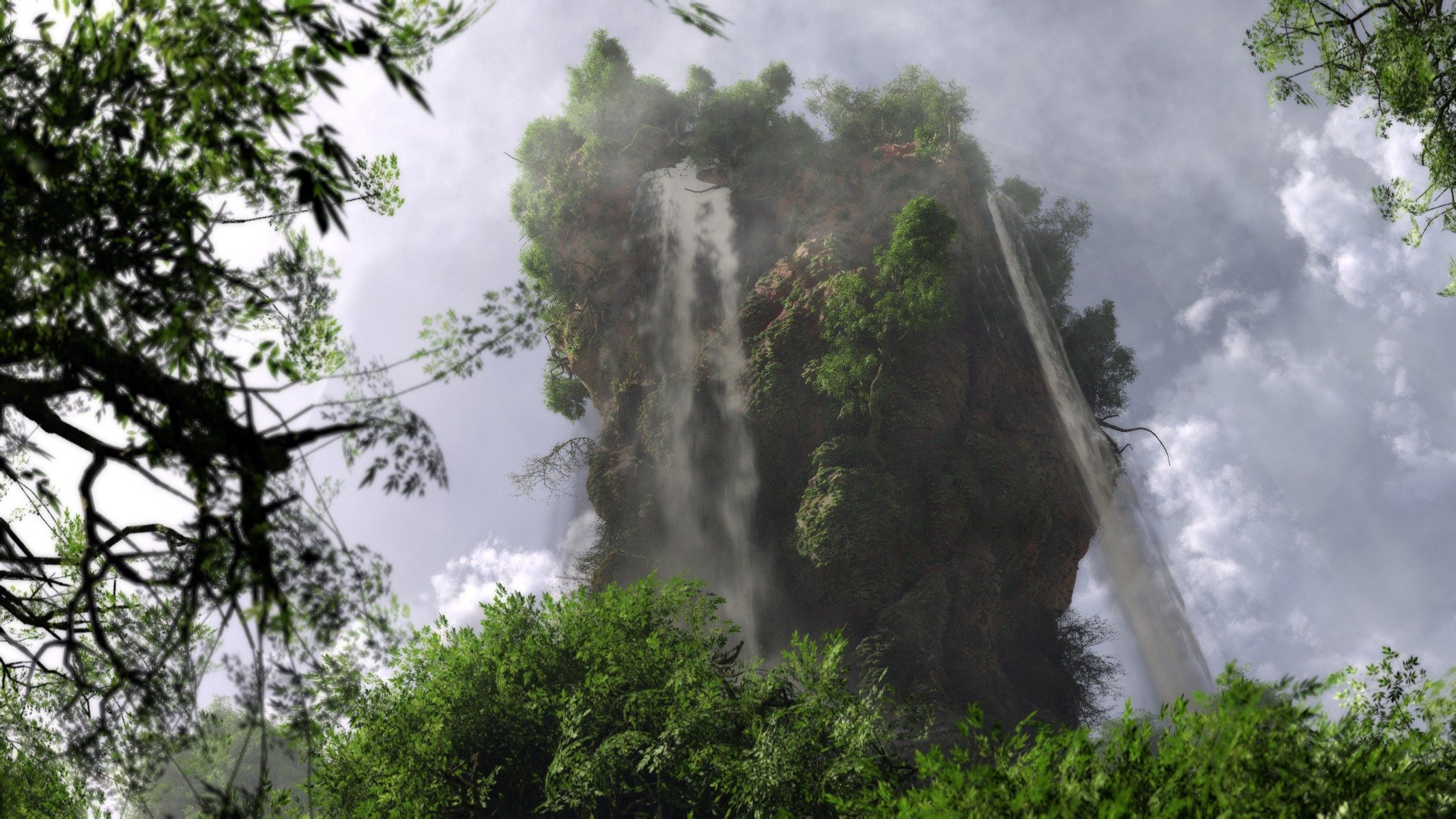 art klontak le paysage la nature les arbres sur le rocher montagne chute d eau le feuillage