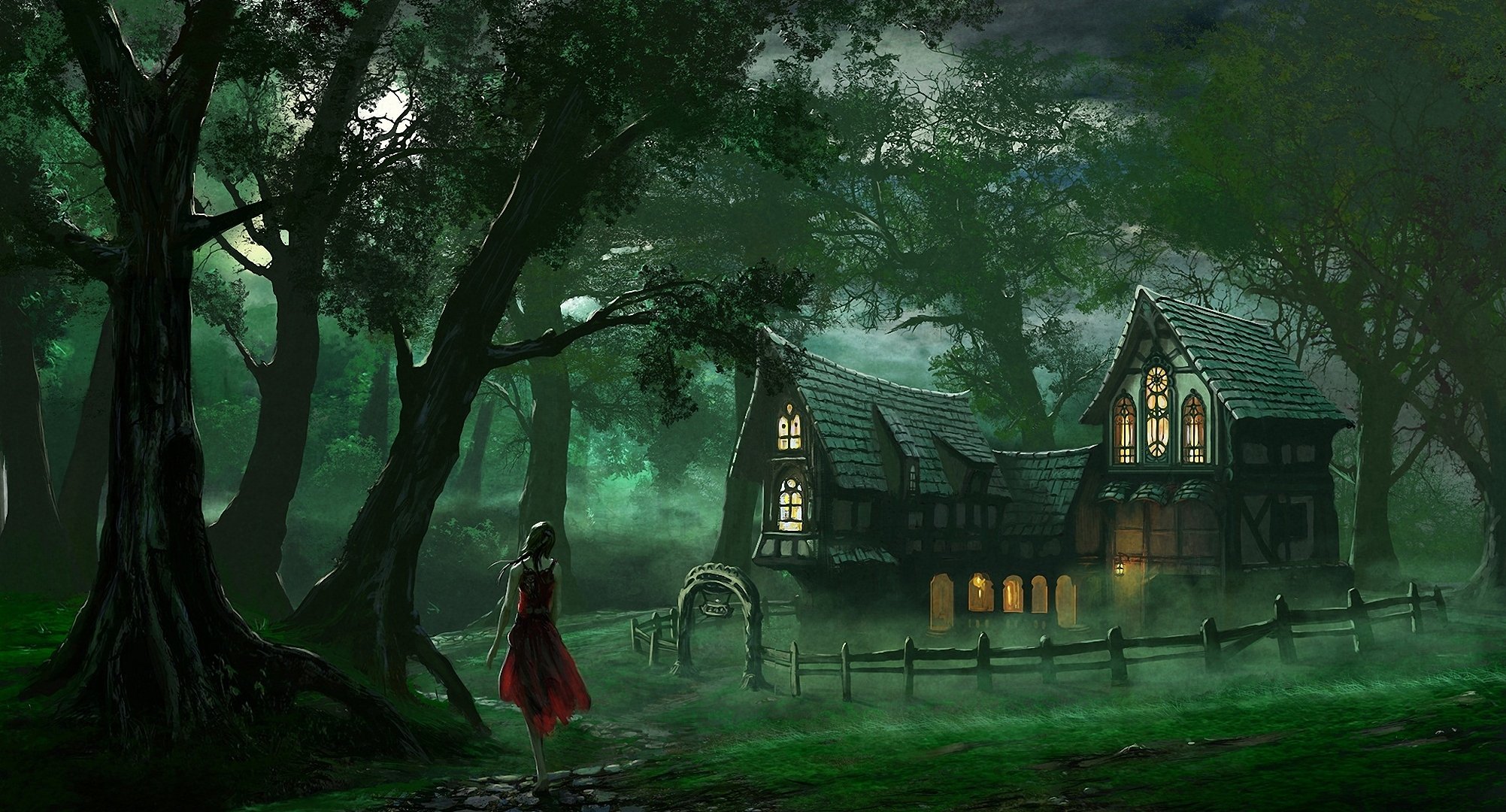 art edli girl houses forest house path red dre