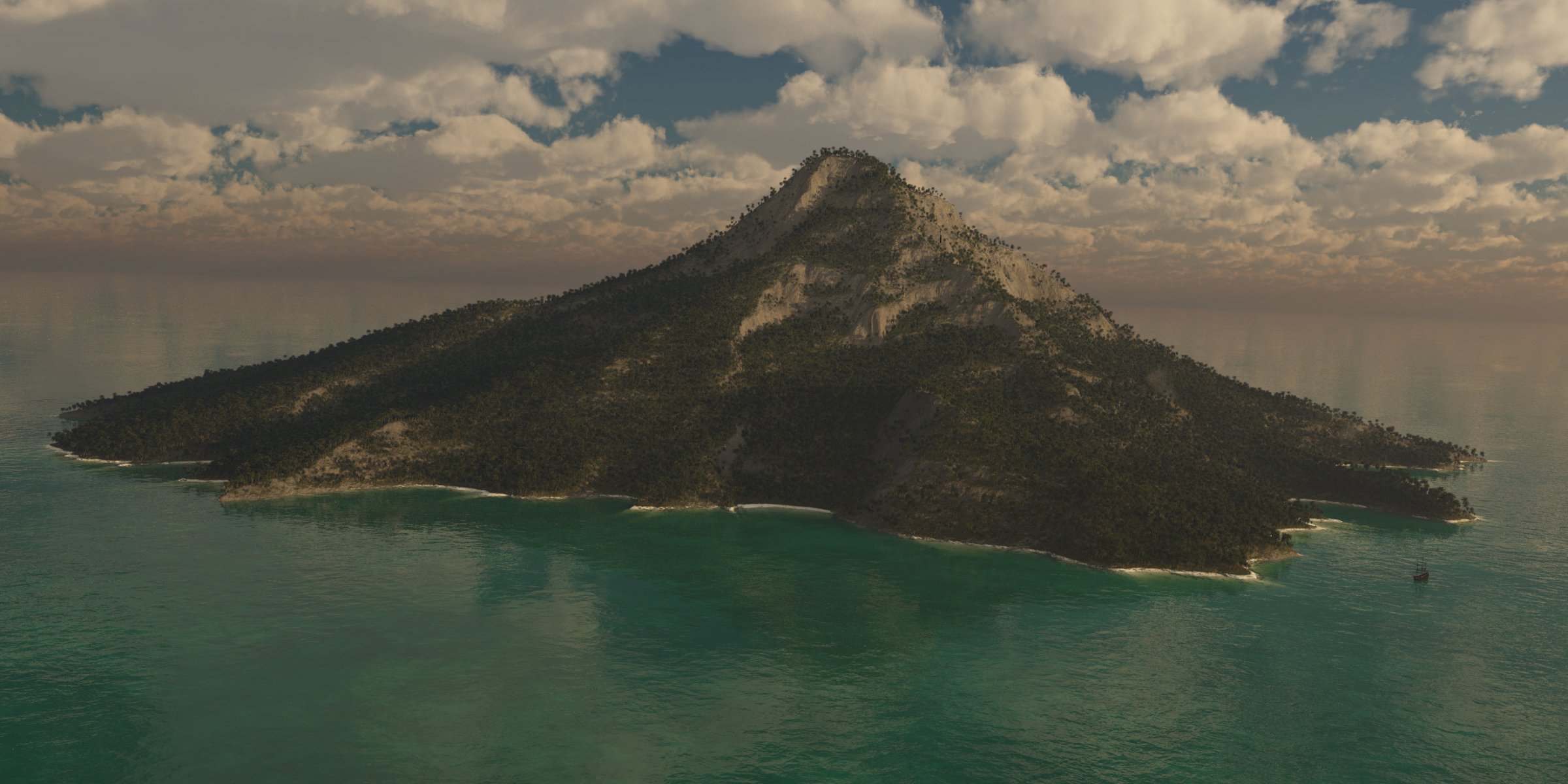 le paysage l île la montagne les palmiers la mer le ciel