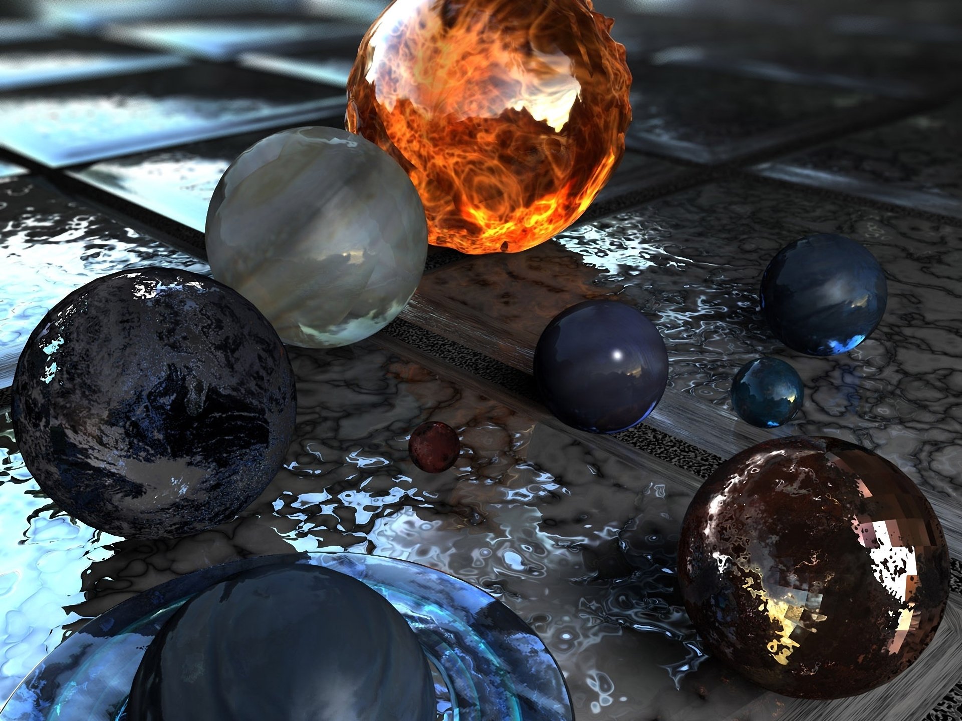 balls sphere solar system world tile fire gla