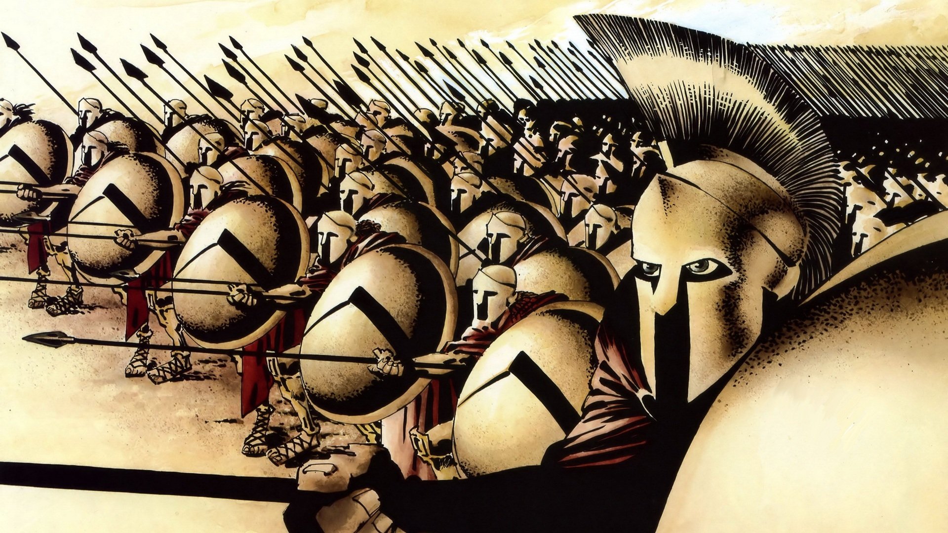 300 spartani spartani sparta guerra scudi lance elmo disegno