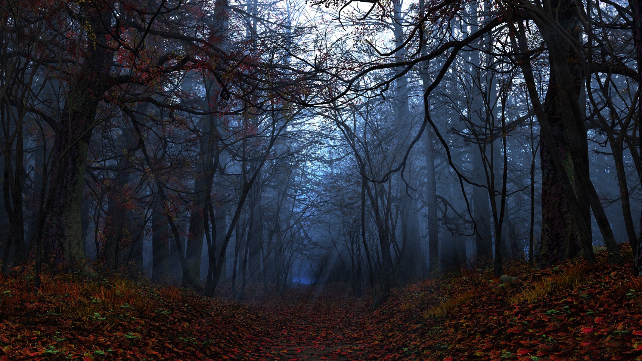 elegía digital bosque otoño hojas rayos gráficos