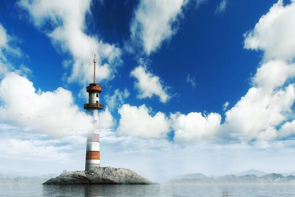 Faro su un isola tra le nuvole