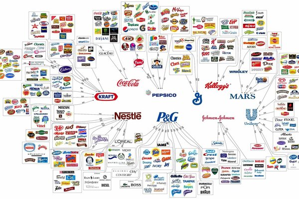 A diagram showing manufacturers and brands belonging to them