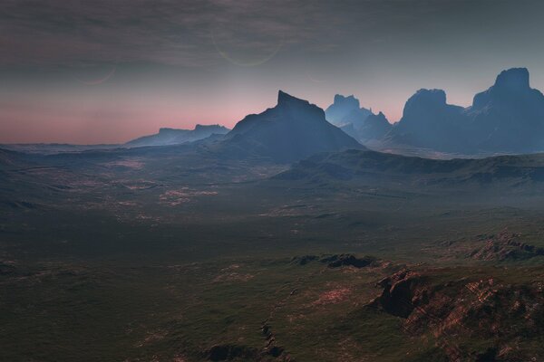 Paisaje de la montaña al atardecer