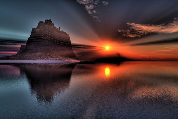 Mysterious rock castle at sunset