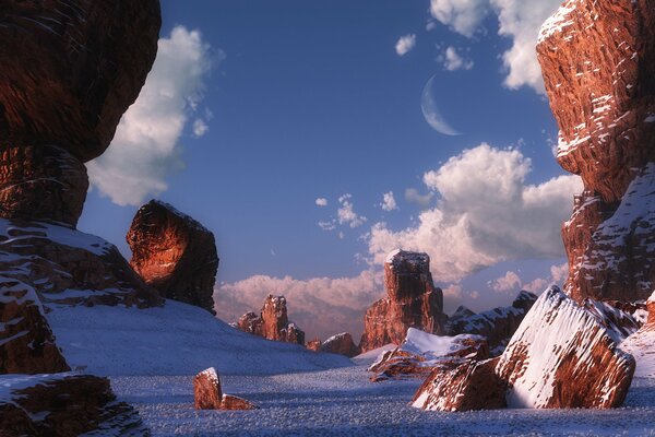 Desierto nevado al amanecer