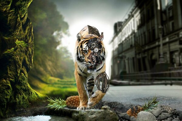 Tiger è un cyborg nella realtà mista di città e natura