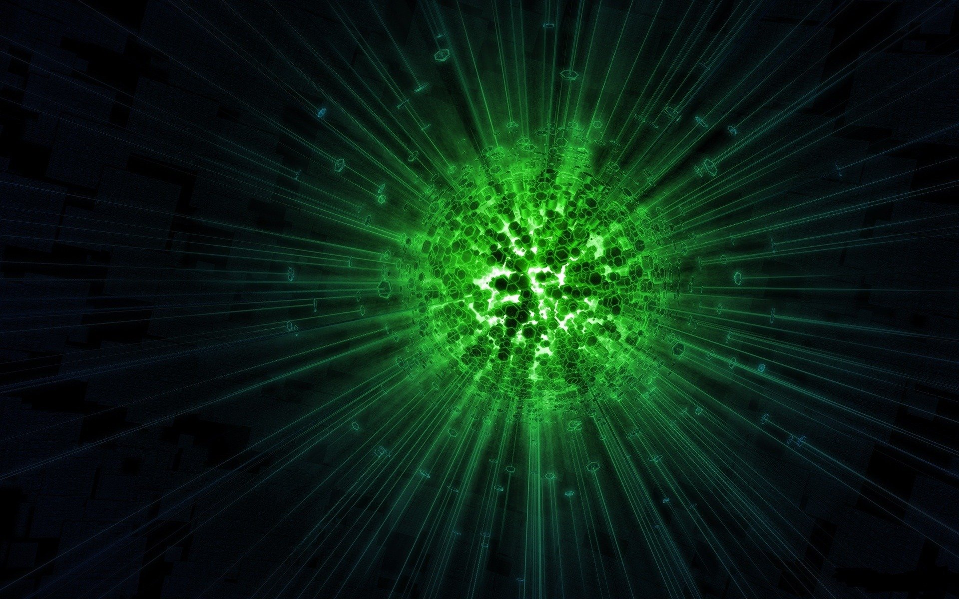 dark green ball rays flash art 3d