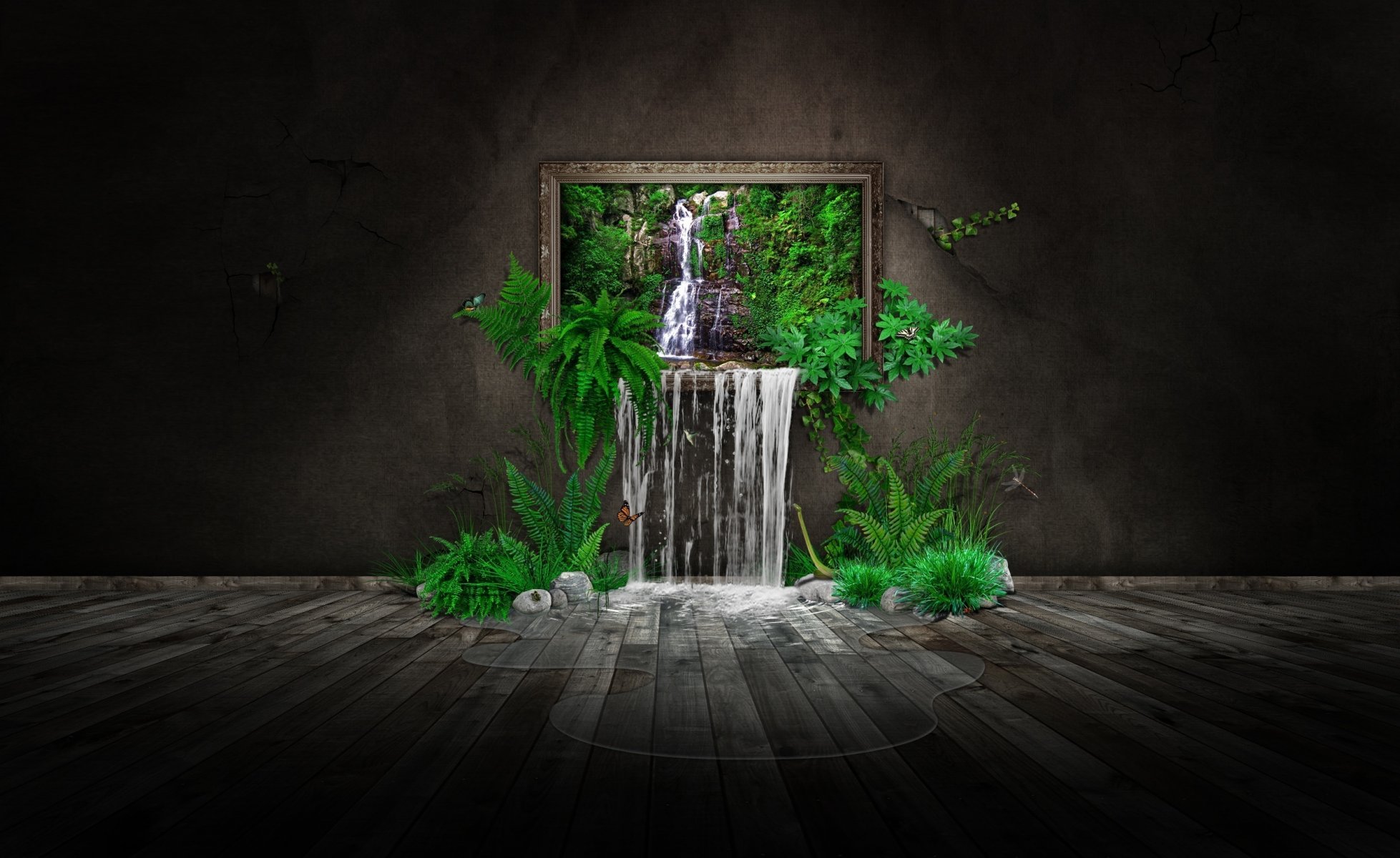 pattern waterfall green nature butterfly photomanipulation