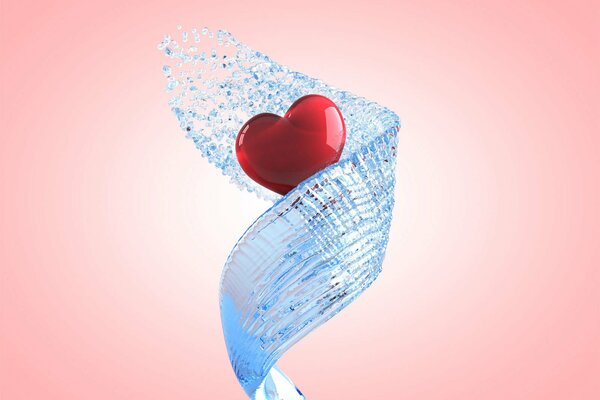 A heart in a transparent spiral of water