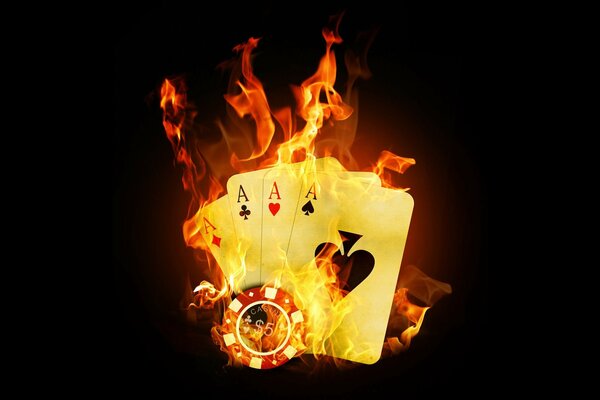 Carte da gioco e fiches in fiamme