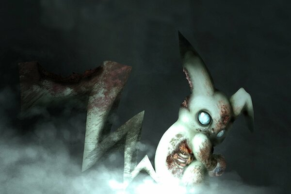 Scary zombie Pikachu in the dark